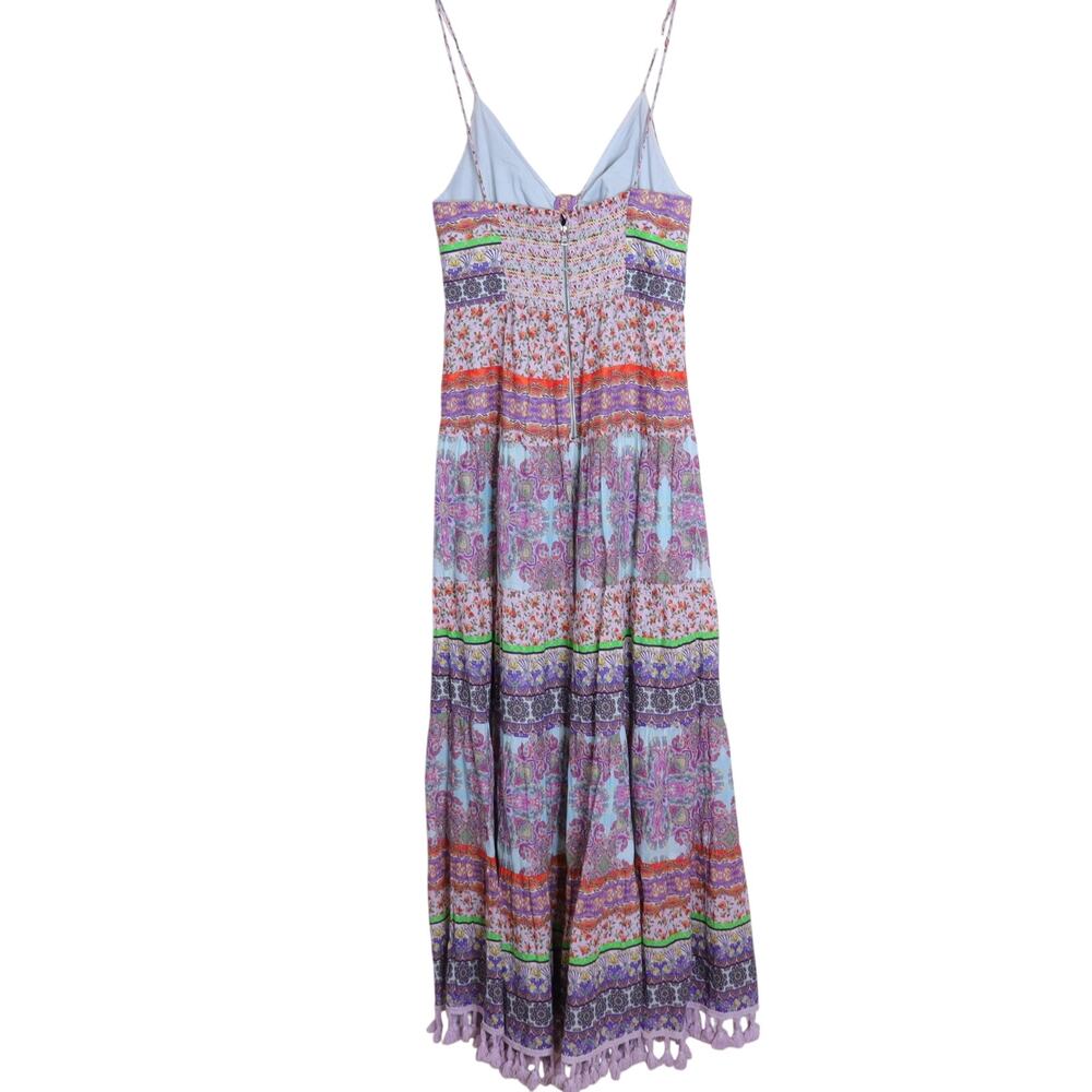 ALICE + OLIVIA Minka Tassel Fringe Maxi Dress Ritzy Multi Tie Front Women's 8 - Picture 3 of 16